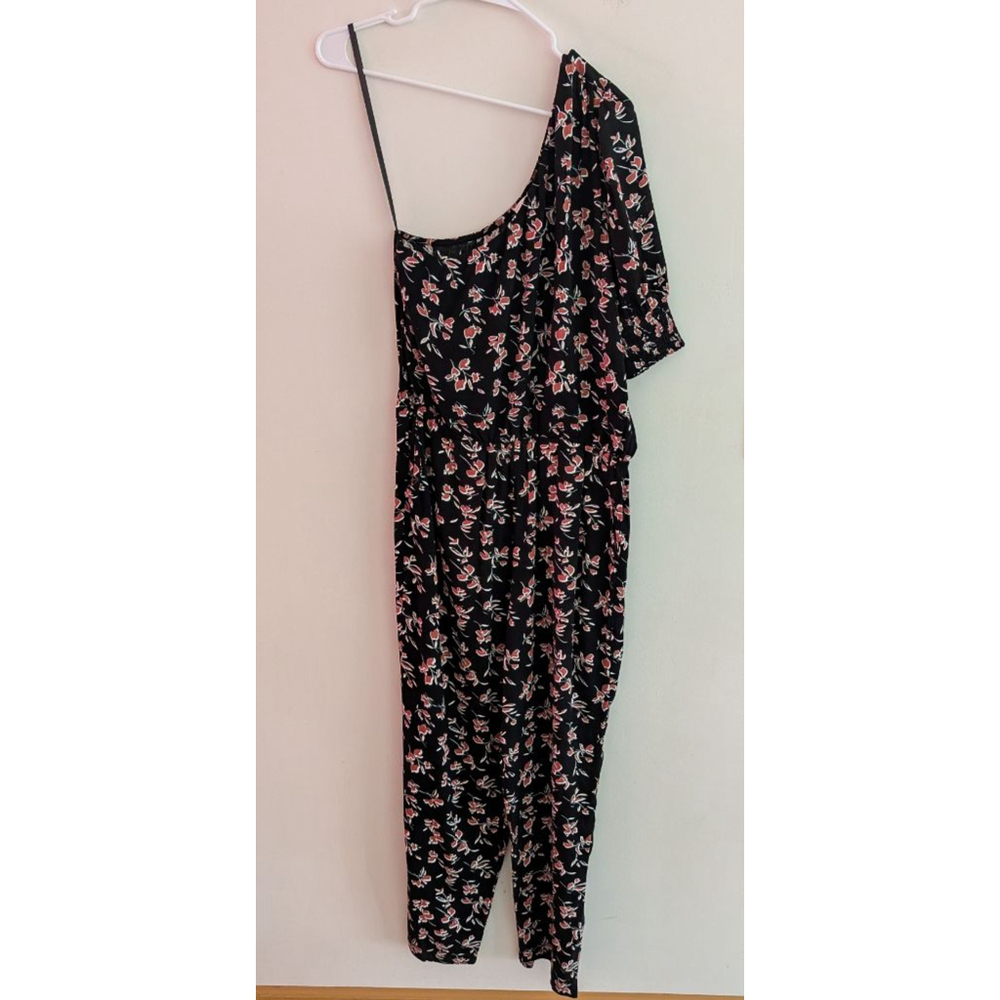 Women's Roan + Ryan Jumpsuit Size M Black Floral One Shoulder - Picture 4 of 7